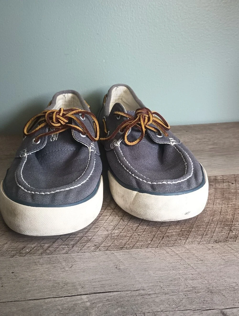 Polo Ralph Lauren Sander Boat Shoes 10.5D Blue Gray Preppy Nautical Coastal Dad